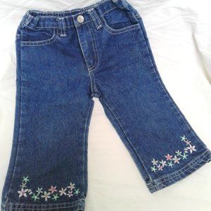 Nannette Girls Crop Jeans Size 3T Blue with Pink and Pastel Flower Embroidery
